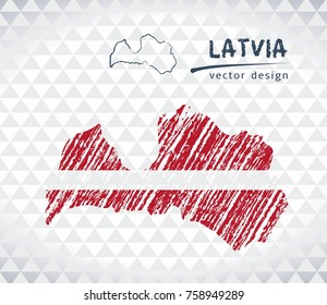 Map of Latvia with hand drawn sketch map inside. Vector illustration
