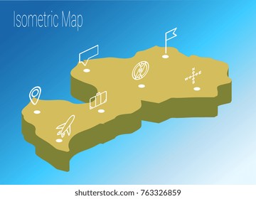 Map Latvia isometric concept.