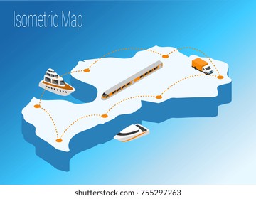 Map Latvia isometric concept. 3d flat illustration of Map Europe.