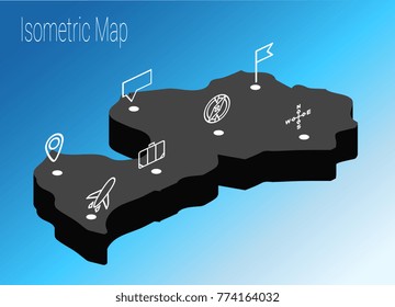 Map Latvia isometric concept. 3d flat illustration of Map Europe.