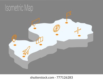 Map Latvia isometric concept. 3d flat illustration of Map Europe.