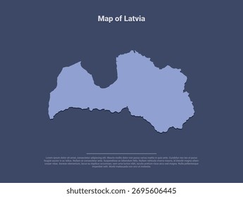  Mapa de Letonia, silueta de Vector minimalista en azul suave sobre fondo oscuro