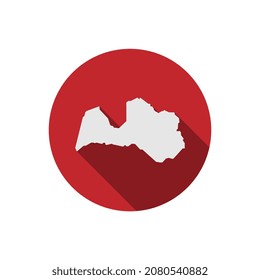 Map of Latvia on red circle with long shadow
