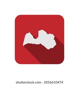 Map of Latvia on red square with long shadow