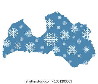 Map of Latvia with snowflakes