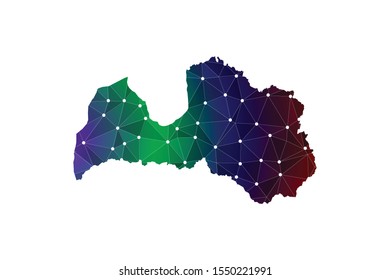 Map of Latvia. Wire frame 3D mesh polygonal network line, design sphere, dot and structure. communications map of Latvia. Vector Illustration EPS10.