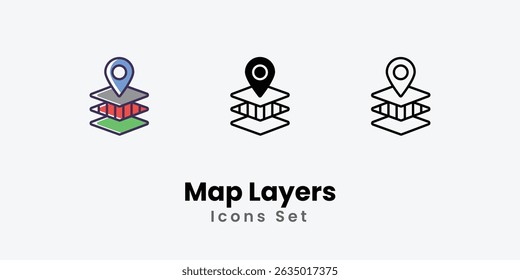 Kartenebenen Icons dünne Linie und Glyphe Vektorsymbol Stockgrafik