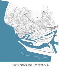 Map of Le Havre, France. Detailed city vector map, metropolitan area. Streetmap with roads.