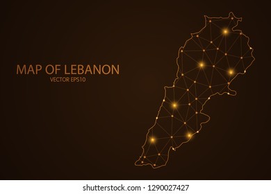 Map of Lebanon - Abstract mash line and point scales on dark background. 3D mesh polygonal network connections.Vector illustration eps 10. 