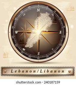 Map of Lebanon with borders in bronze