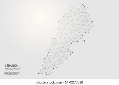 A map of Lebanon consisting of 3D triangles, lines, points, and connections. Vector illustration of the EPS 10.