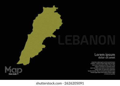 Mapa do Líbano com linhas geográficas amarelas, isolado sobre um fundo preto. Perfeito para vários projetos de design