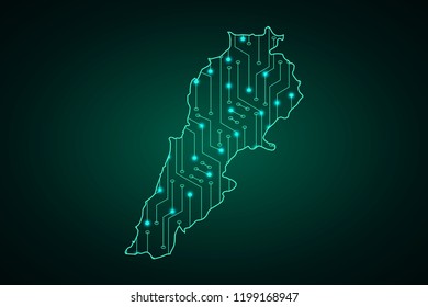 Map of Lebanon, network line, design sphere, dot and structure on dark background with Map Lebanon, Circuit board. Vector illustration. Eps 10