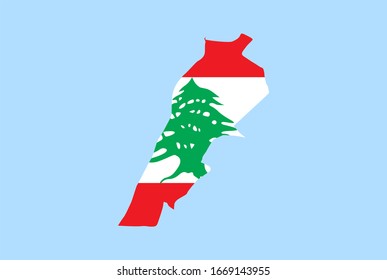 Map of Lebanon on a blue background, Flag of Lebanon on it.