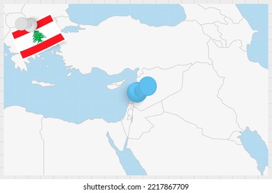 Map of Lebanon with a pinned blue pin. Pinned flag of Lebanon, vector illustration.