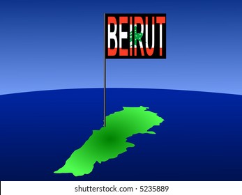Libanon-Karte mit Beirut-Position, gekennzeichnet durch Flaggenmast-Abbildung