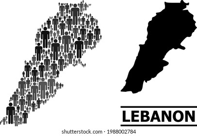 Map of Lebanon for social proclamations. Vector demographics collage. Collage map of Lebanon organized of social items. Demographic scheme in dark grey color tones.