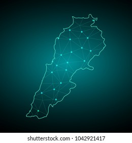 Map of Lebanon. Wire frame 3D mesh polygonal network line, design sphere, dot and structure. communications map of Lebanon. Vector Illustration EPS10.