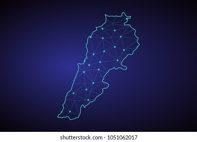 Map of Lebanon. Wire frame 3D mesh polygonal network line, design sphere, dot and structure. communications map of Lebanon. Vector Illustration EPS10.