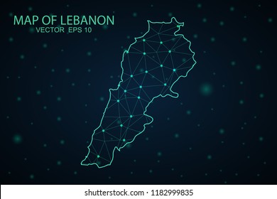 Map Lebanon. Wire Frame 3D mesh polygonal network line, design sphere,Lebanon map on dark background. Vector illustration eps 10.