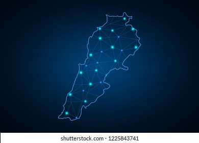 Map of Lebanon. Wire frame 3D mesh polygonal network line, design sphere, dot and structure. communications map of Lebanon. Vector Illustration EPS10.