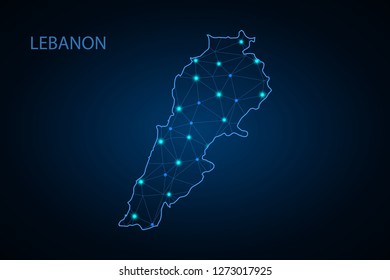 Map of Lebanon. Wire frame 3D mesh polygonal network line, design sphere, dot and structure. communications map of Lebanon. Vector Illustration EPS10. - Vector