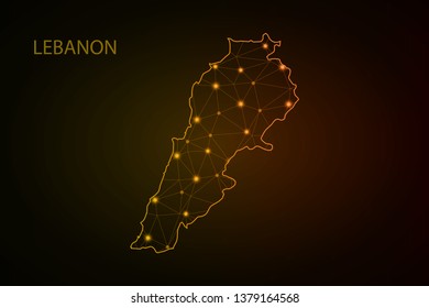 Map of Lebanon. Wire frame 3D mesh polygonal network line, design sphere, dot and structure. communications map of Lebanon. Vector Illustration EPS10. - Vector - Vector