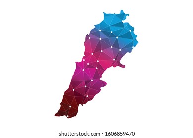 Map of Lebanon. Wire frame 3D mesh polygonal network line, design sphere, dot and structure. communications map of Lebanon. Vector Illustration EPS10.