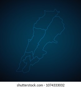 Map Lebanon-Abstract High Detailed Glow Map on Dark Background for design app, ui,Travel. Vector eps 10.