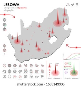 Map of Lebowa Epidemic and Quarantine Emergency Infographic Template. Editable Line icons for Pandemic Statistics. Vector illustration of Virus, Coronavirus, Epidemiology protection. Isolated