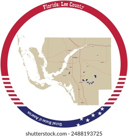 Map of Lee County in Florida, USA arranged in a circle.