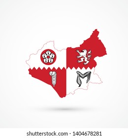 Map Leicestershire in Leicestershire flag colors, editable vector. 