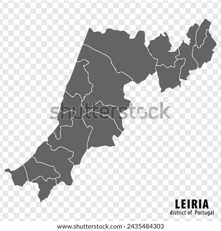 Map Leiria  District on transparent background. Leiria  District  map with  municipalities in gray for your web site design, logo, app, UI. Portugal. EPS10.