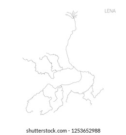 Map of Lena river drainage basin. Simple thin outline vector illustration.