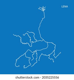 Mapa de la cuenca de drenaje del río Lena. Ilustración simple del vector de contorno fino.