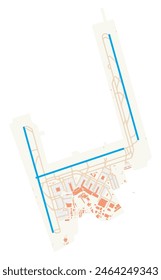 Map of Leonardo da Vinci-Fiumicino Airport (Italy). IATA-code: FCO. Airport diagram with runways, taxiways, apron, parking areas and buildings. Map Data from OpenStreetMap.