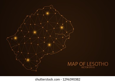 Map of Lesotho - Abstract mash line and point scales on dark background. 3D mesh polygonal network connections.Vector illustration eps 10. 