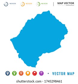 Mapa de Lesoto azul e ícono de pin fijo.