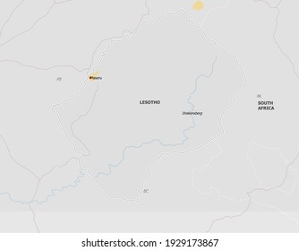 Map of Lesotho. Map is drawn in high detail and for clarity shows only major cities. Country is drawn with neighboring countries.