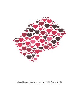 map of lesotho filled with hearts of different sizes and colors