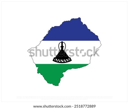 Map of Lesotho with flag in Map, National Day of Lesotho, Independence Day, Lesotho, Vector illustration of Lesotho flag on white background, Editable vector Design of flag on a white background