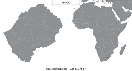 map of Lesotho and location on Africa map. Vector illustration