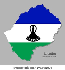 Map of Lesotho with national flag. Highly detailed map of South Africa country with territory borders. Political or geographical design vector illustration on gray background