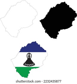 Map Lesotho on white background. Lesotho Map Outline. Lesotho vector map with the flag inside.