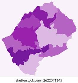 Mapa de Lesoto com regiões. Apenas um simples mapa de fronteira de país com divisão de região. Paleta de cores roxas. Forma de Reino Simples de Lesoto com divisão administrativa. Ilustração vetorial.