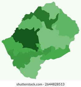 Mapa de Lesoto com regiões. Apenas um simples mapa de fronteira de país com divisão de região. Paleta de cores verde. Forma de Reino Simples de Lesoto com divisão administrativa. Ilustração vetorial.