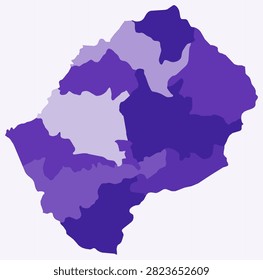 Map of Lesotho with regions. Just a simple country border map with region division. Deep purple color palette. Flat Kingdom of Lesotho shape with administrative division. Vector illustration.