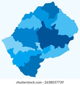 Map of Lesotho with regions. A simple country border map with regional divisions. Light blue color palette. Vector illustration of the Kingdom of Lesotho's administrative divisions.