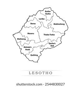 Karte von Lesotho mit Vertretung der Verwaltungseinheiten