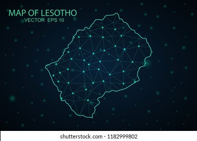 Map Lesotho. Wire Frame 3D mesh polygonal network line, design sphere,Lesotho map on dark background. Vector illustration eps 10.